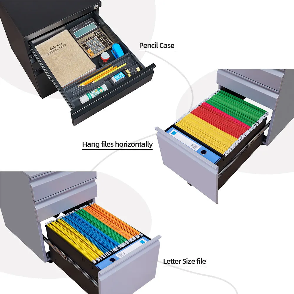 3-Drawer Steel Mobile Cabinet+Detail