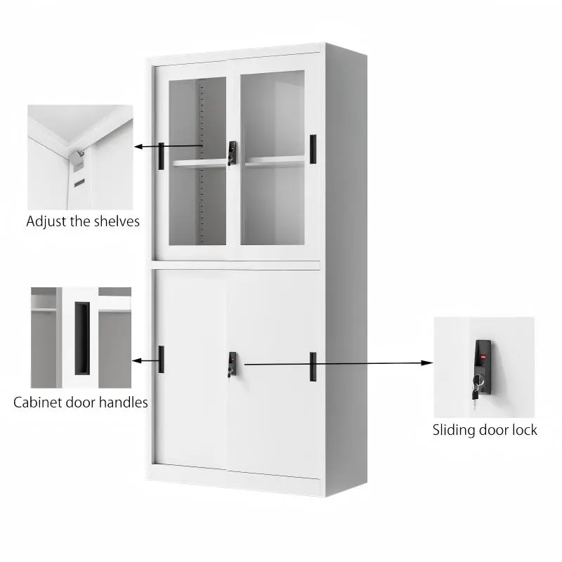 Sliding Four-Door Steel and Glass Filing Cabinet+Detail Sliding Four-Door Steel and Glass Filing Cabinet+Detail