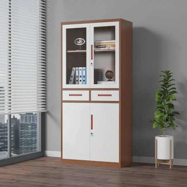 Glass Door Filling Cabinet with Two Middle Drawers+Application