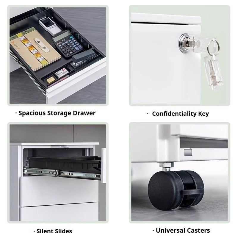 Three drawer filing cabinet with casters+Detail Three drawer filing cabinet with casters+Detail