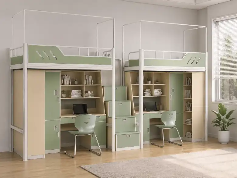 Student bunk bed with desk
