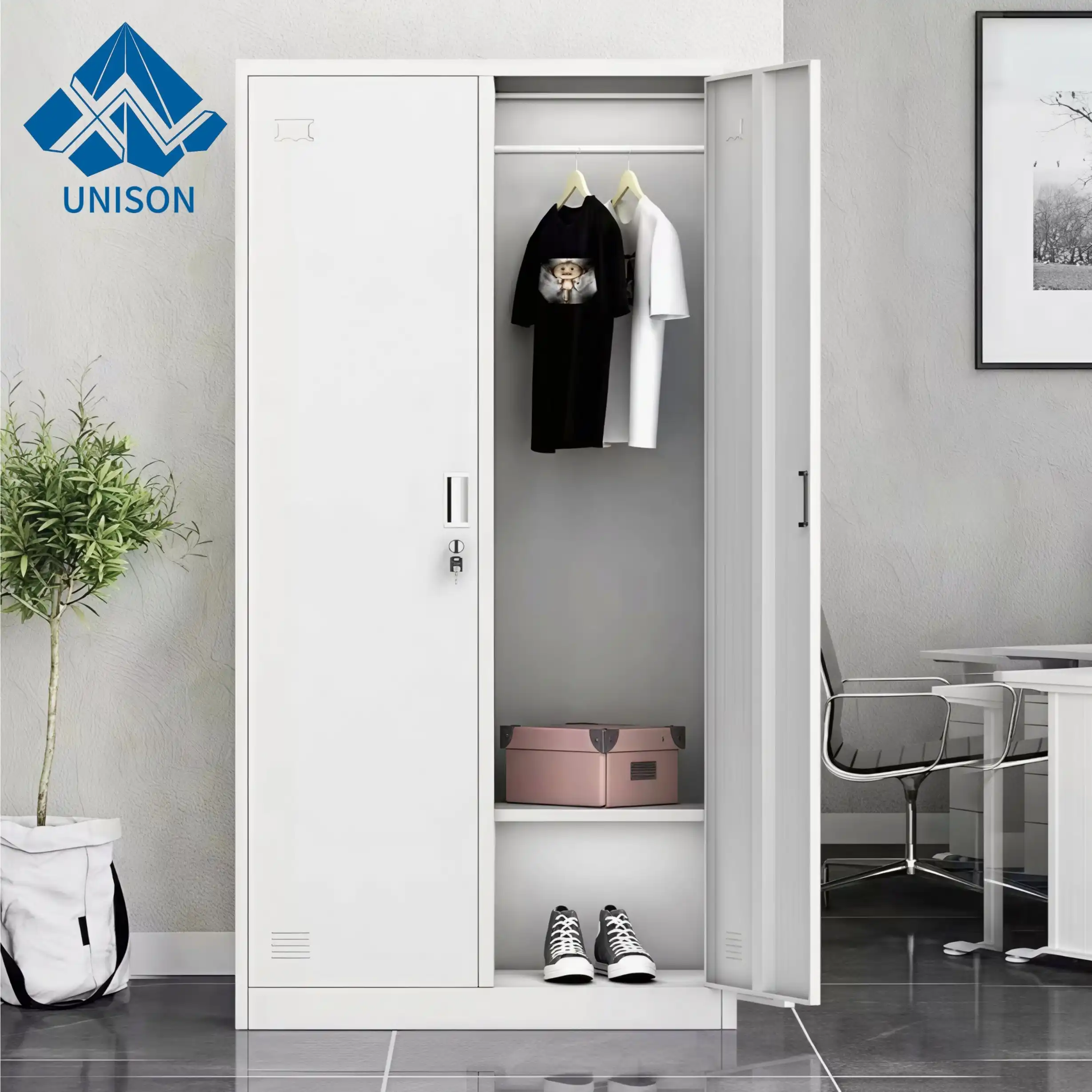 Double Swing Door Steel Wardrobe