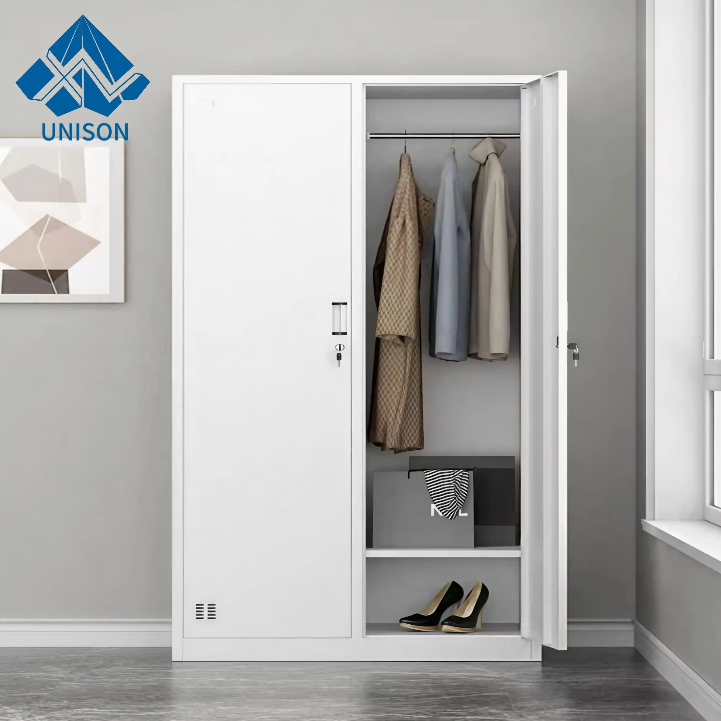Double Swing Door Steel Wardrobe