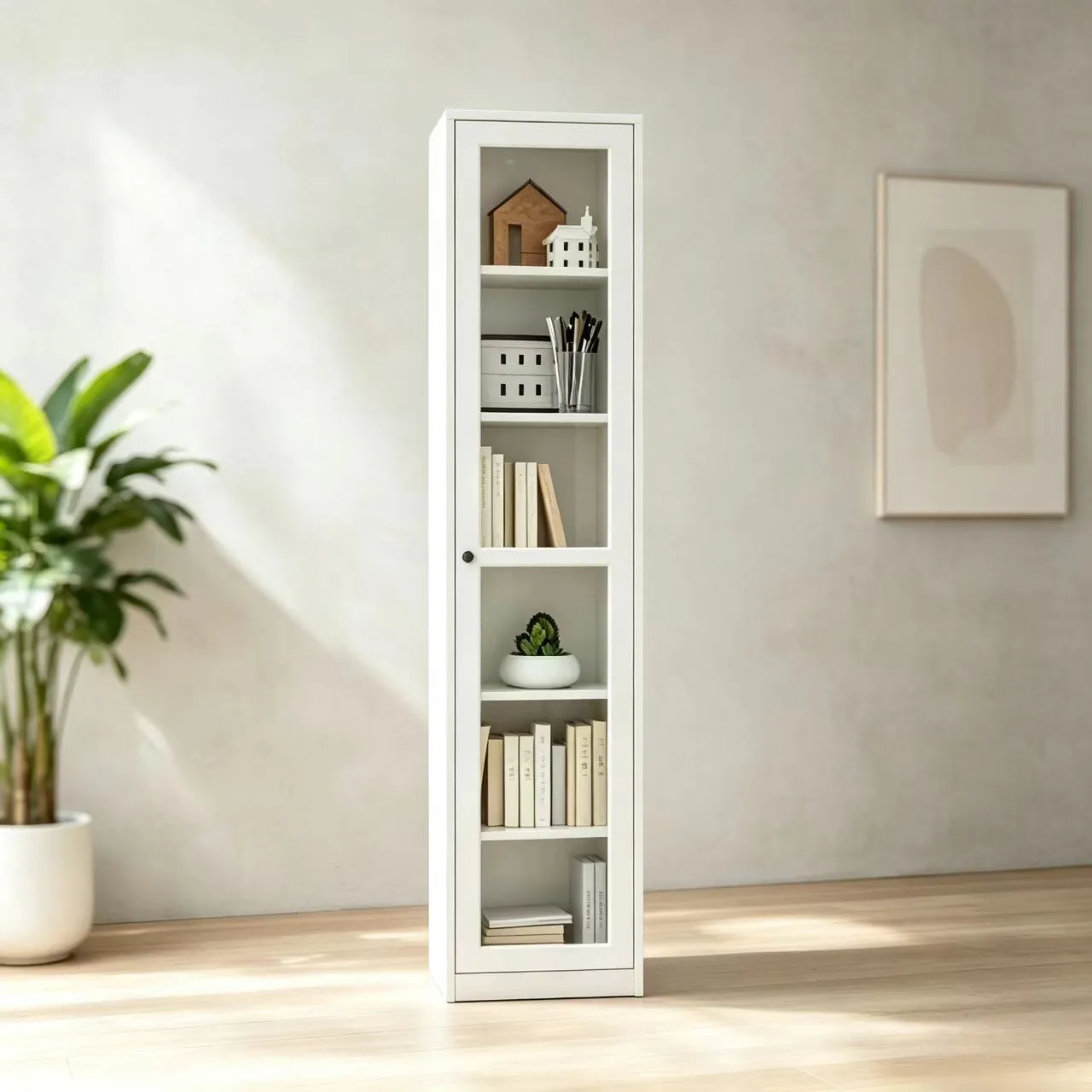 Narrow Frame Glass Door Office Bookcase