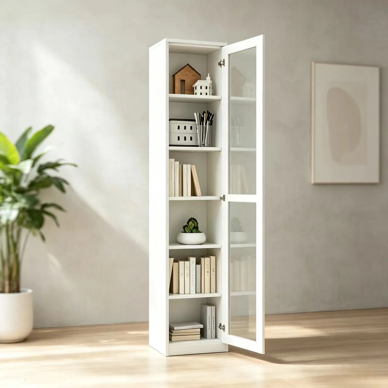 Narrow Frame Glass Door Office Bookcase