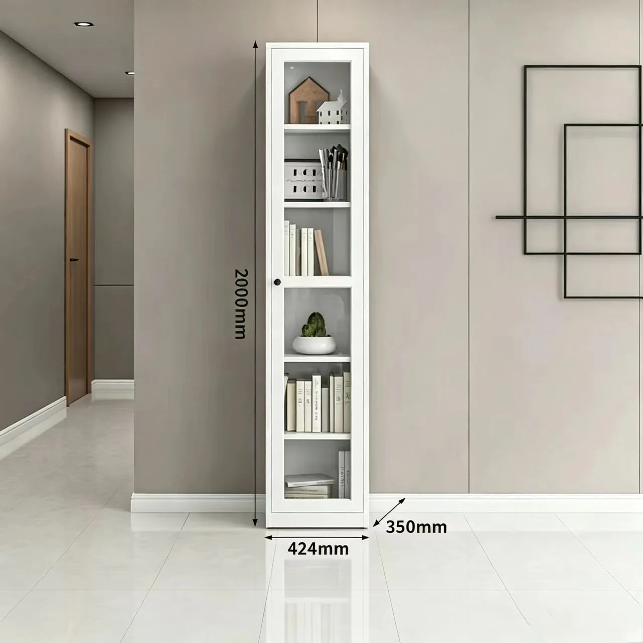 Narrow Frame Glass Door Office Bookcase