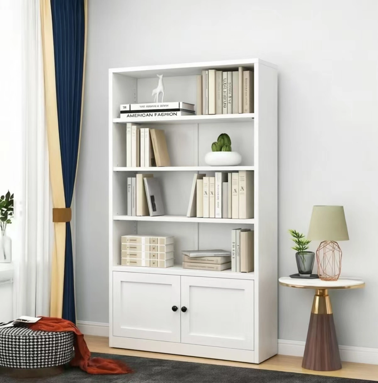 4‑Tier Double‑Door Low Bookcase
