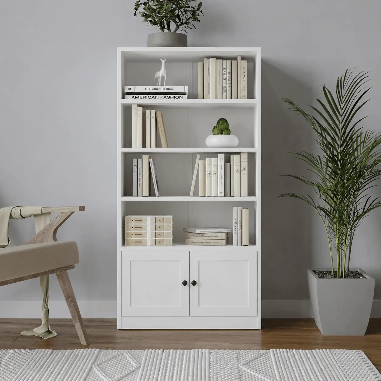 4‑Tier Double‑Door Low Bookcase
