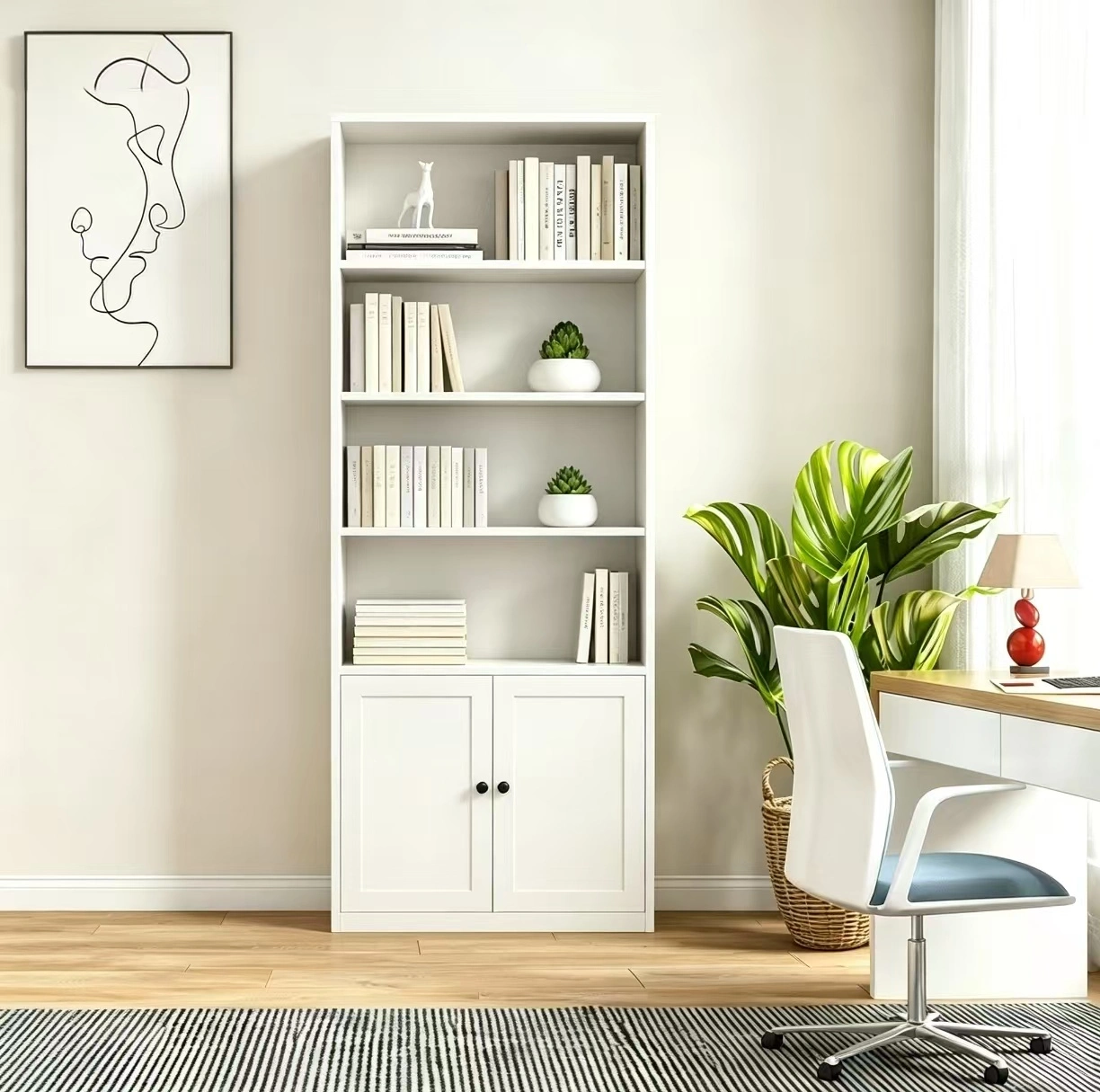 4‑Tier Double‑Door Low Bookcase
