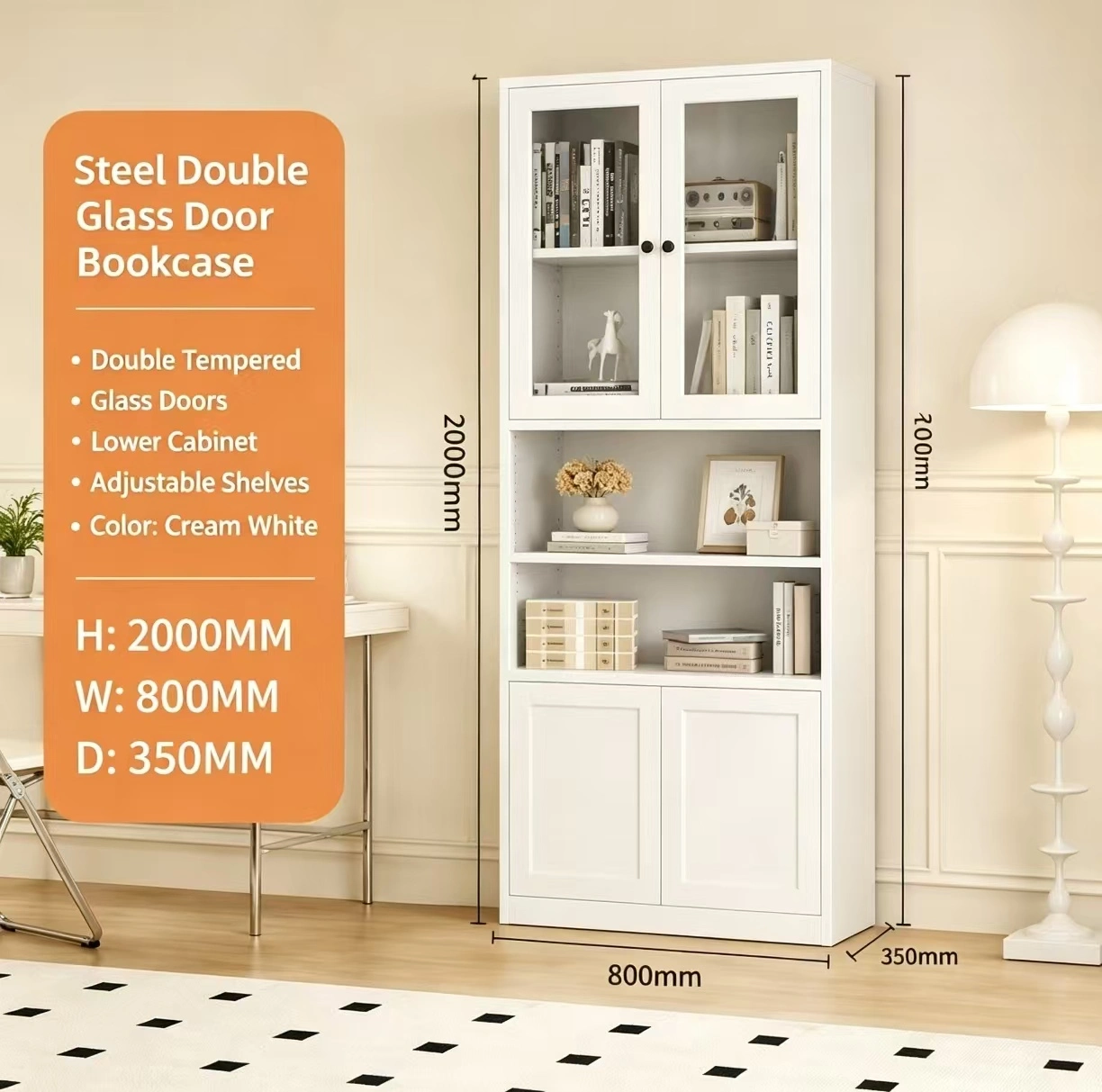 Steel Double Glass Door Bookcase Steel Double Glass Door Bookcase