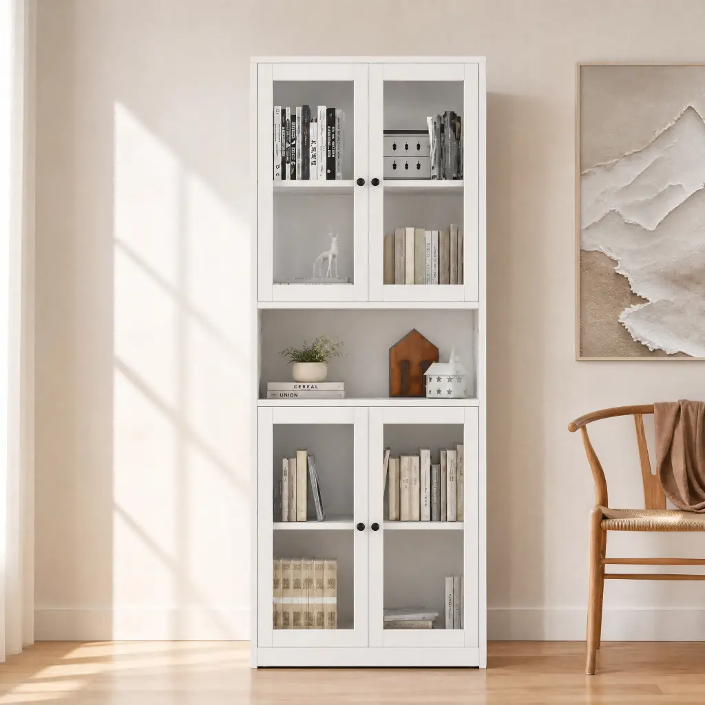 Double Glass Door Tall Bookcase