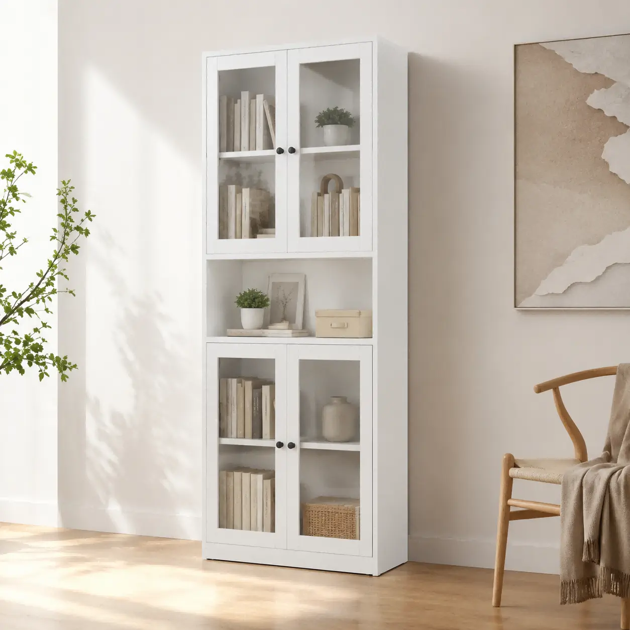 Double Glass Door Tall Bookcase