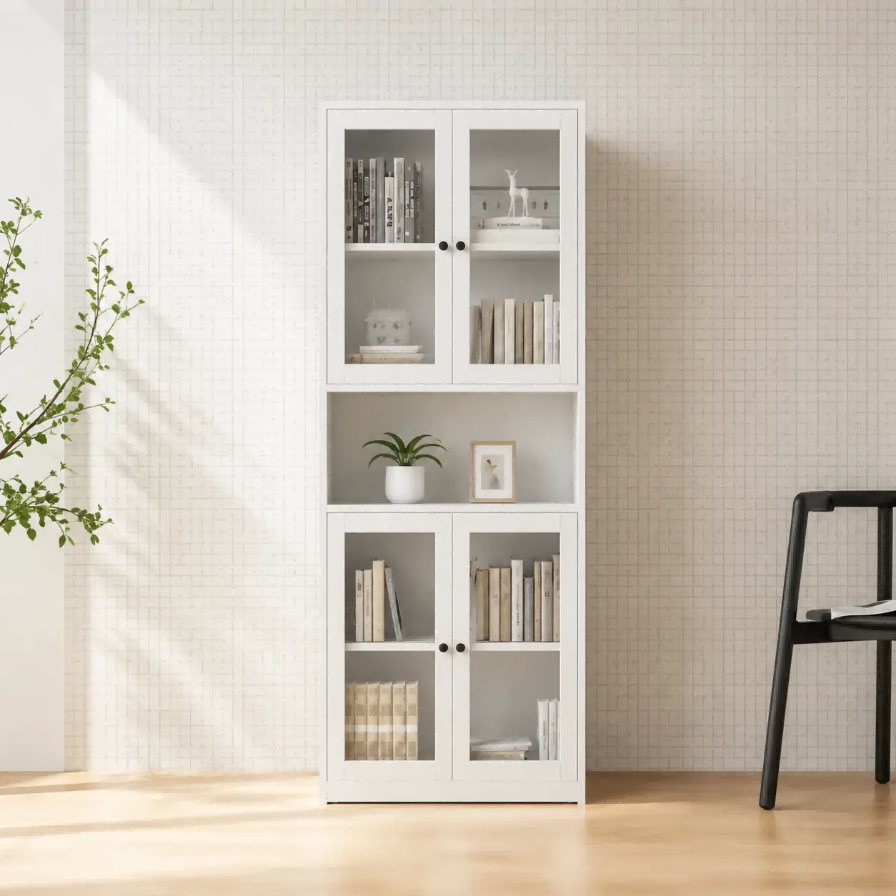 Double Glass Door Tall Bookcase