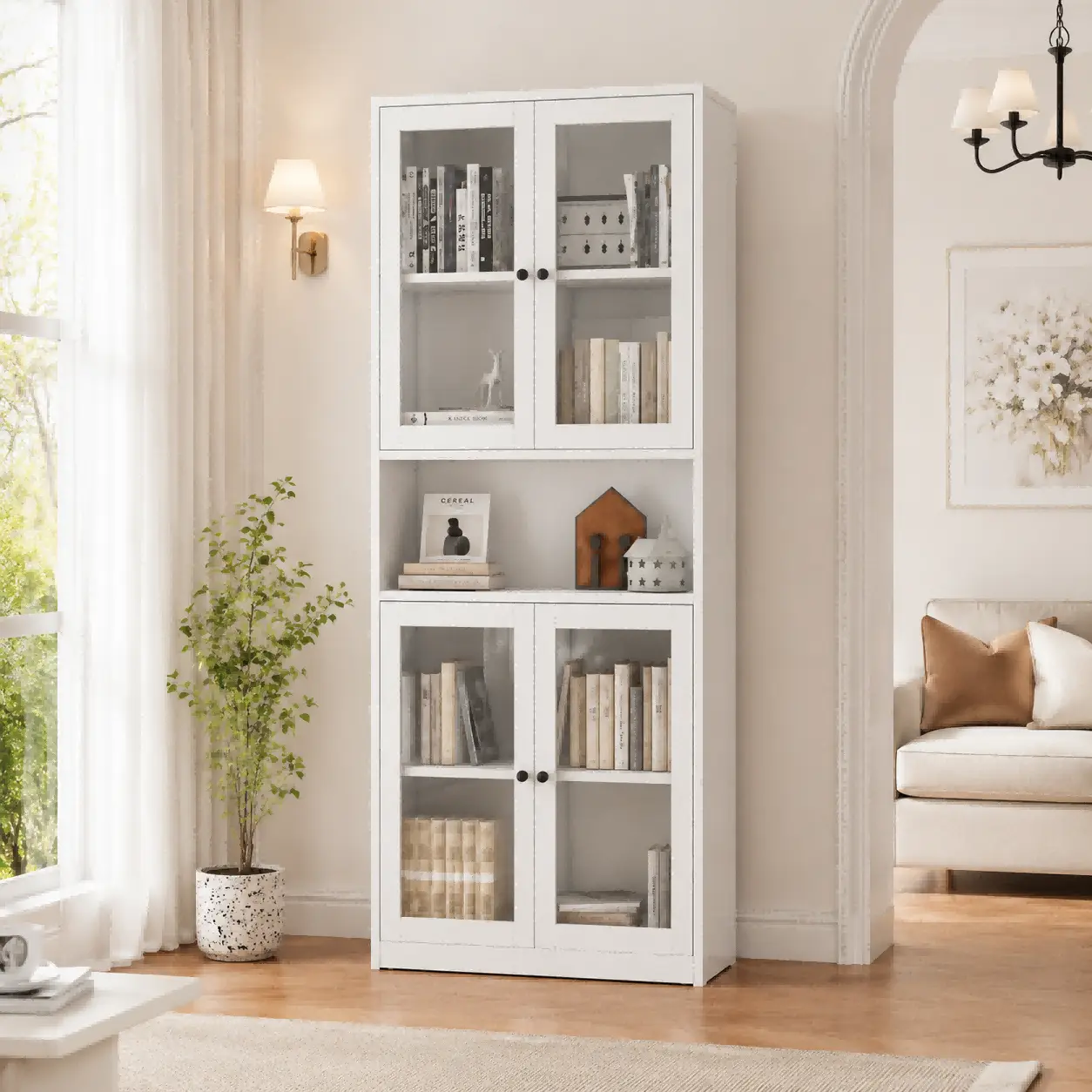 Double Glass Door Tall Bookcase