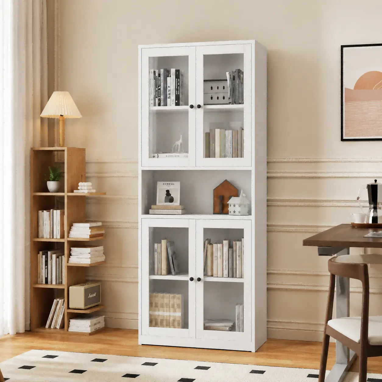 Double Glass Door Tall Bookcase