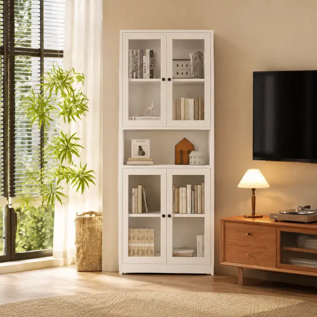 Double Glass Door Tall Bookcase