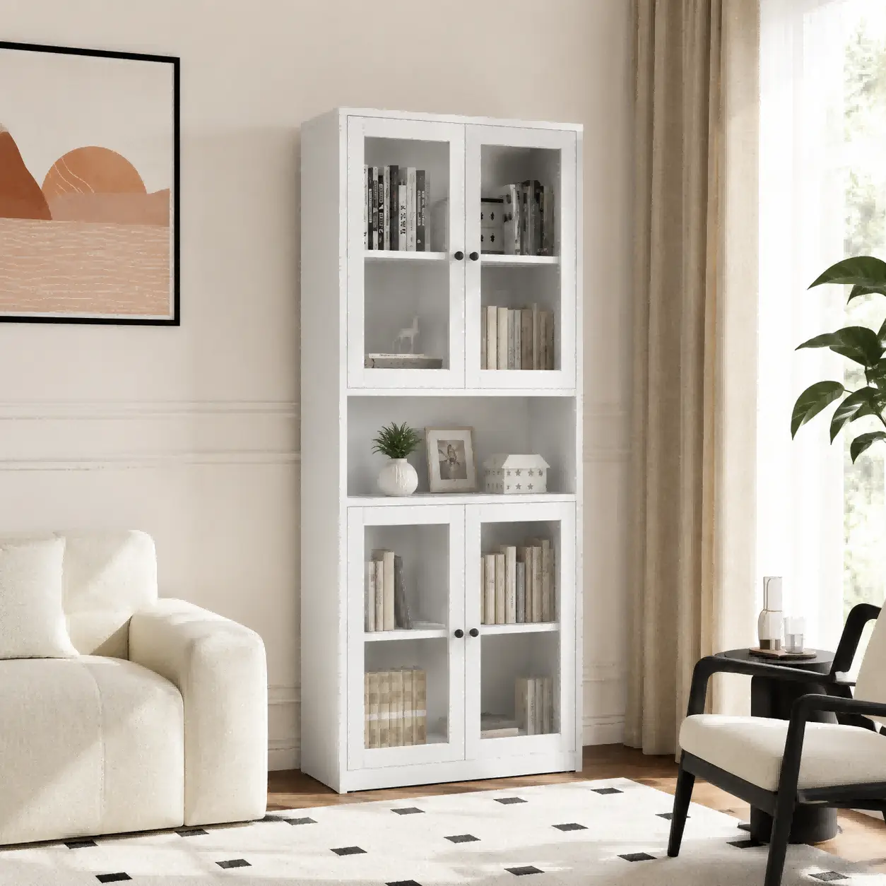 Double Glass Door Tall Bookcase