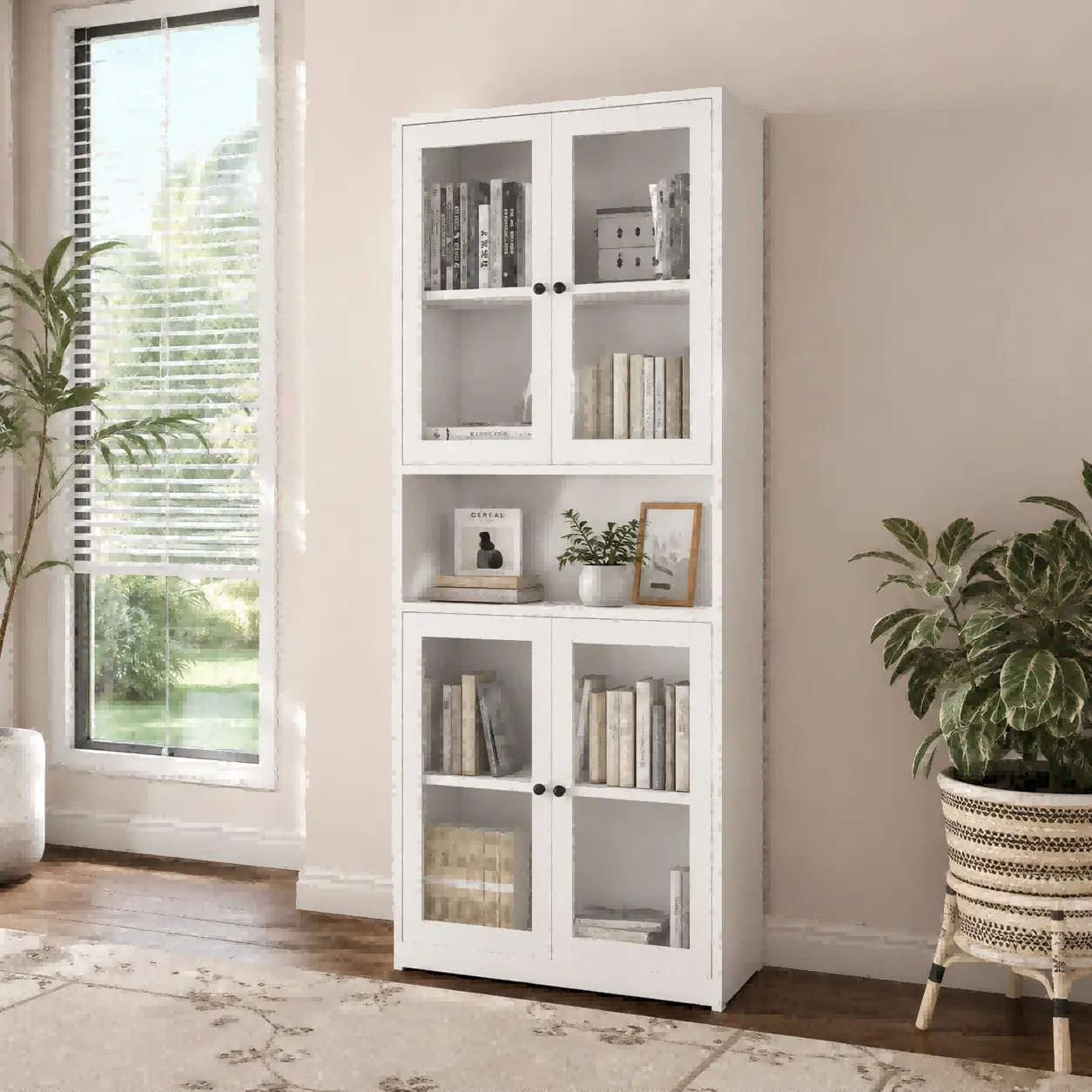 Double Glass Door Tall Bookcase
