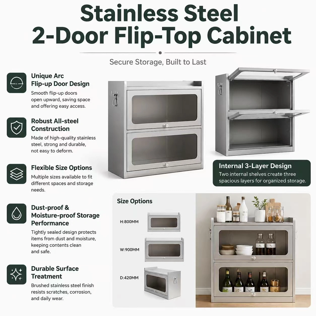 Stainless steel 2-door flip-top cabinet+Advantags Stainless steel 2-door flip-top cabinet+Advantags