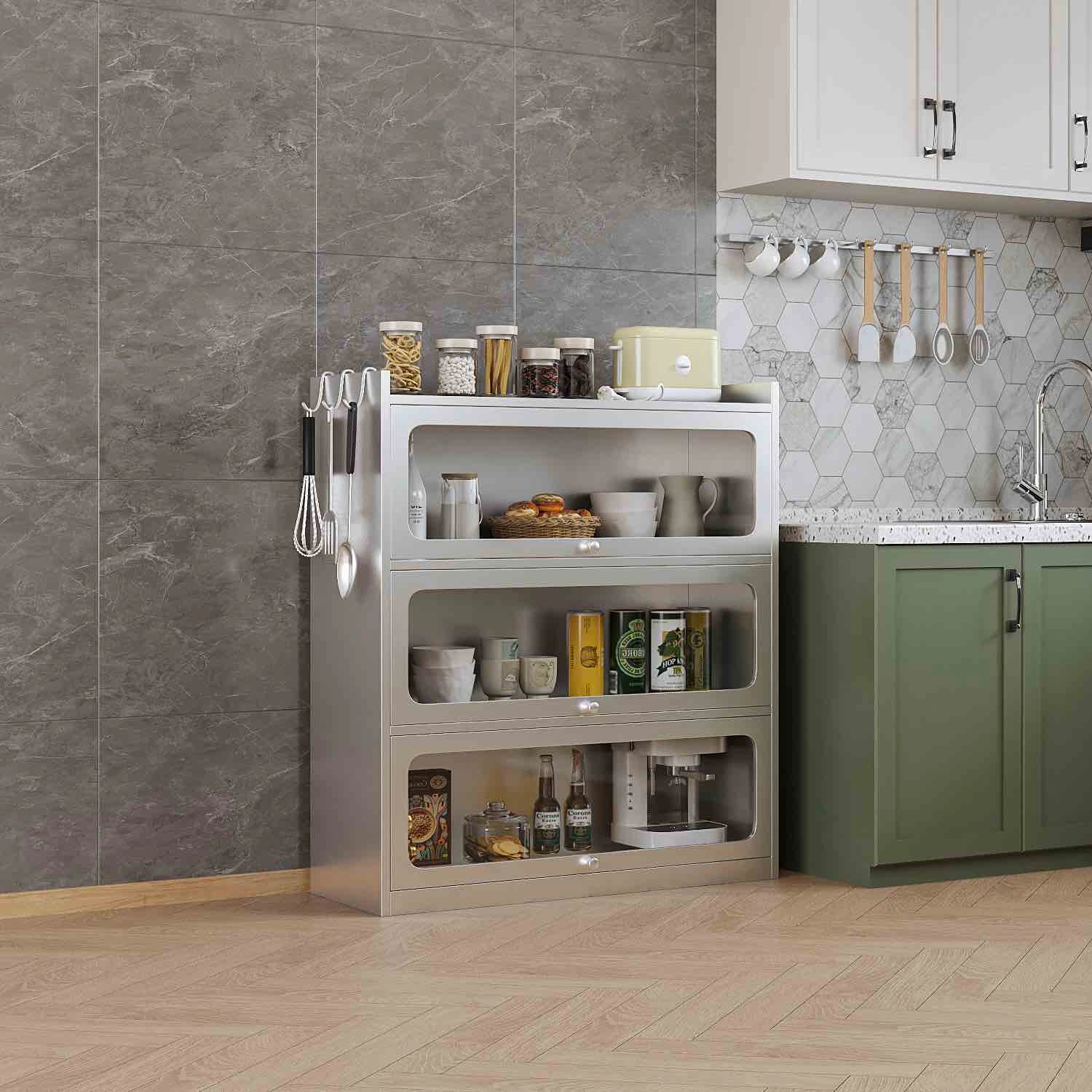 Stainless steel 3-door flip-top cabinet+Sence Image Stainless steel 3-door flip-top cabinet+Sence Image