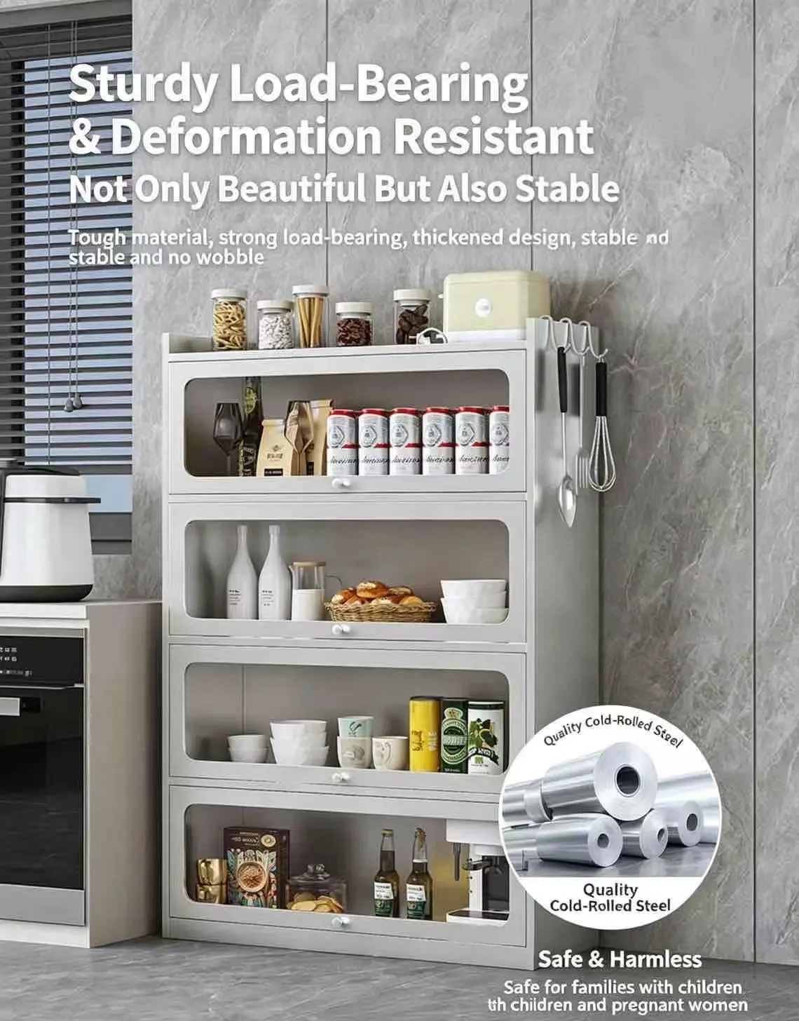 Stainless steel 4-door flip-top cabinet+Details Stainless steel 4-door flip-top cabinet+Details