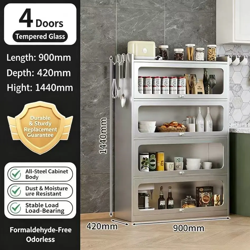Stainless steel 4-door flip-top cabinet+Details Stainless steel 4-door flip-top cabinet+Details