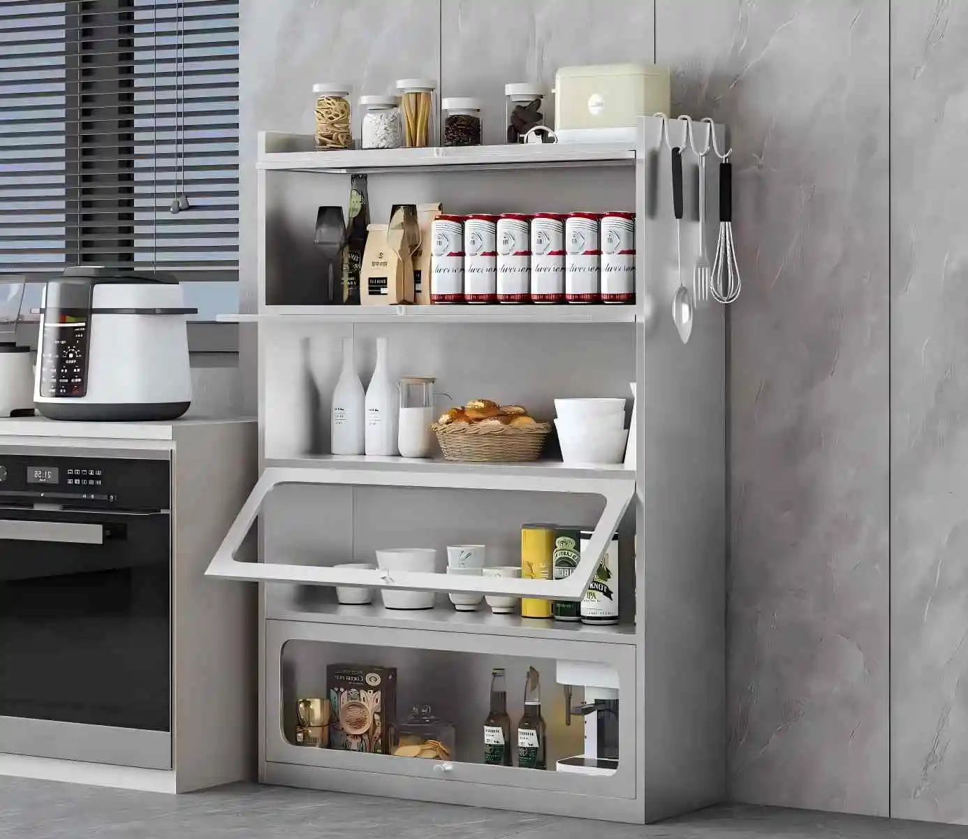 Stainless steel 4-door flip-top cabinet+Sence Image Stainless steel 4-door flip-top cabinet+Sence Image