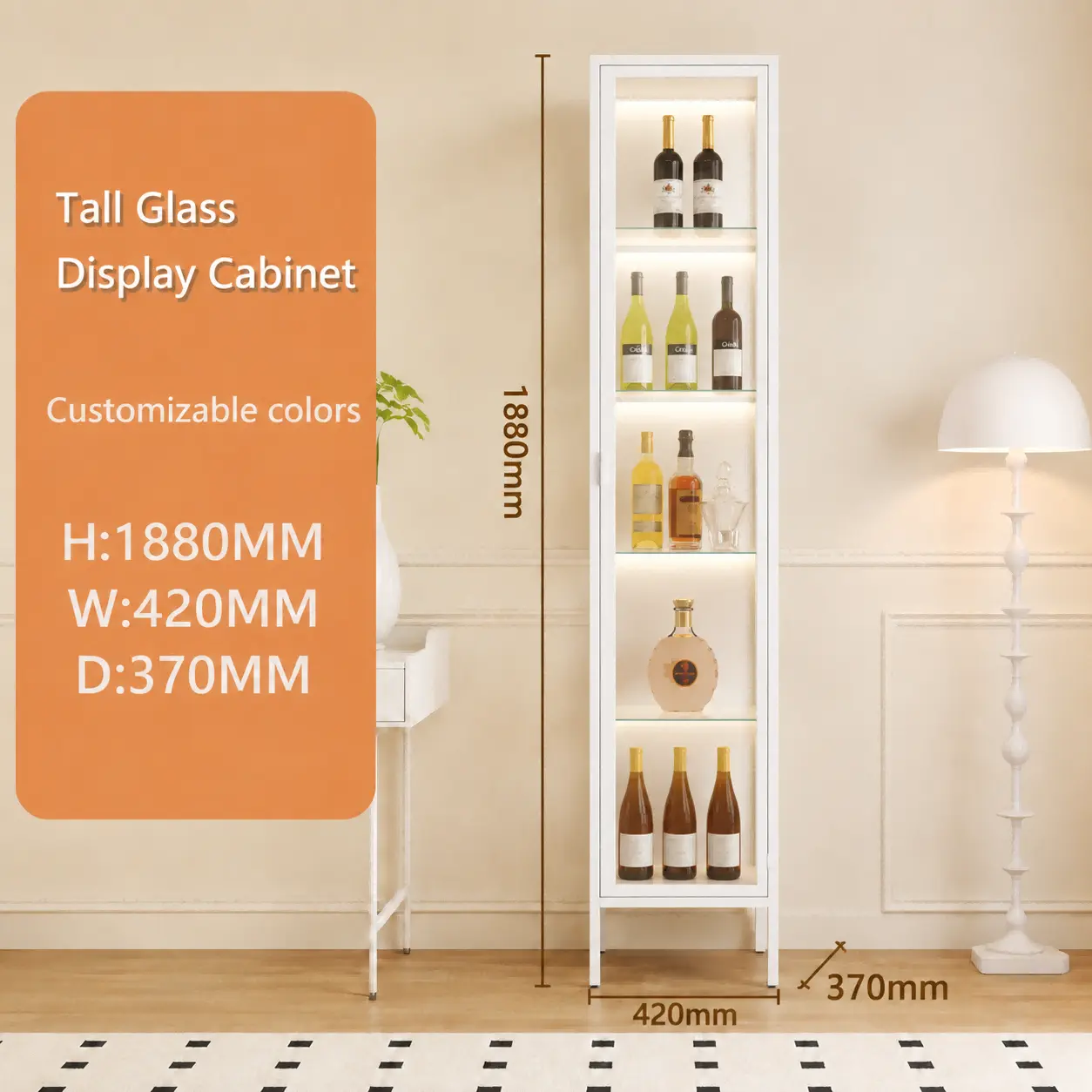 Tall Single Door Glass Display Cabinet
