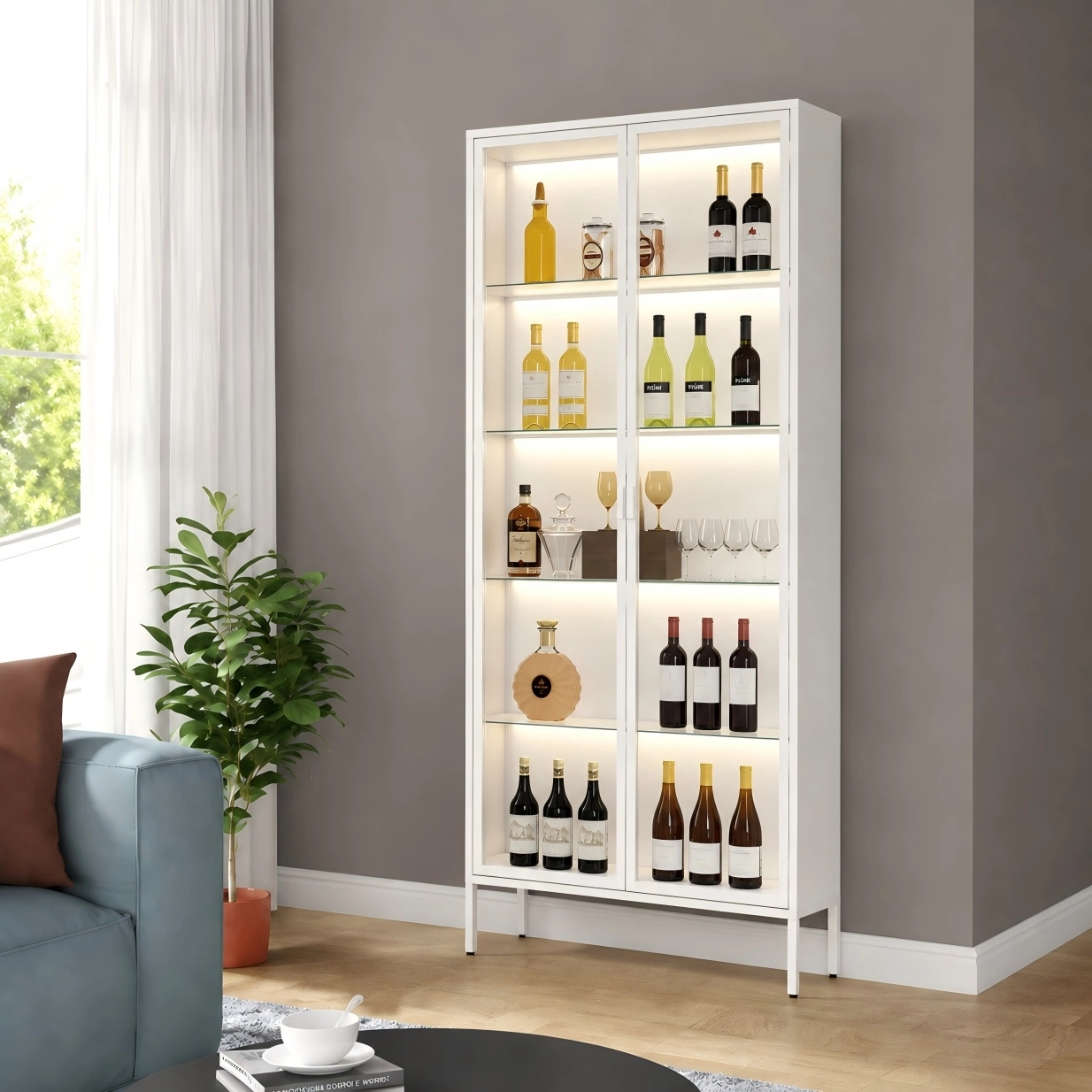 Tall Double Door Glass Display Cabinet