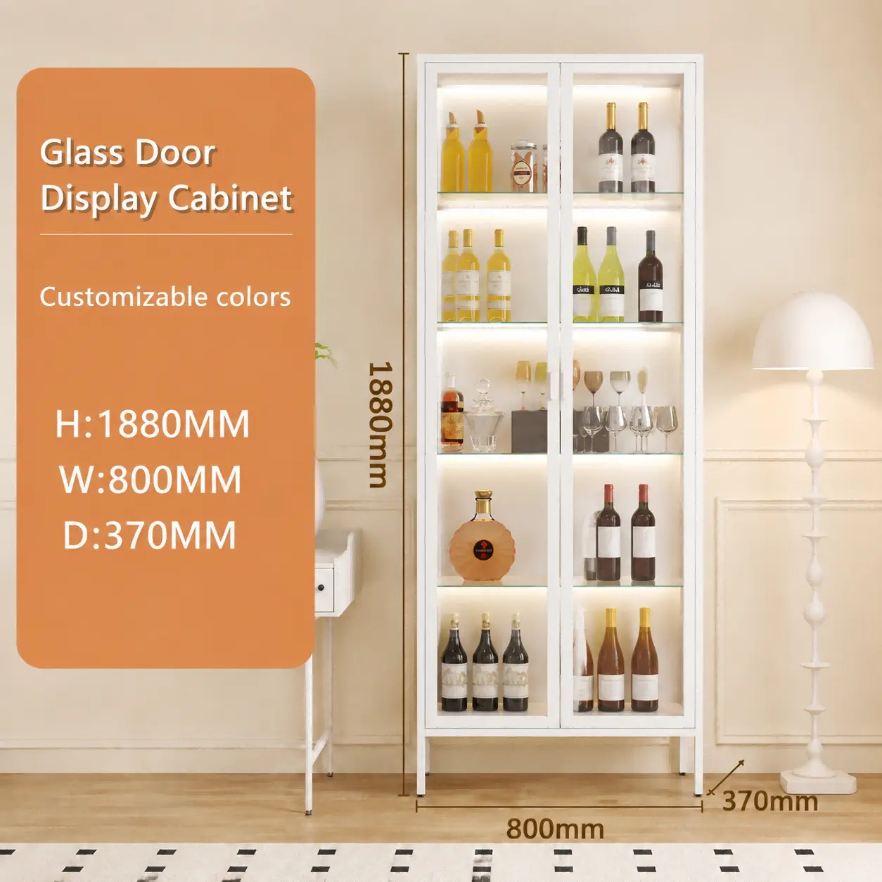 Tall Double Door Glass Display Cabinet