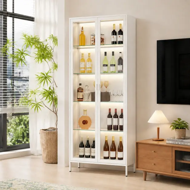Tall Double Door Glass Display Cabinet