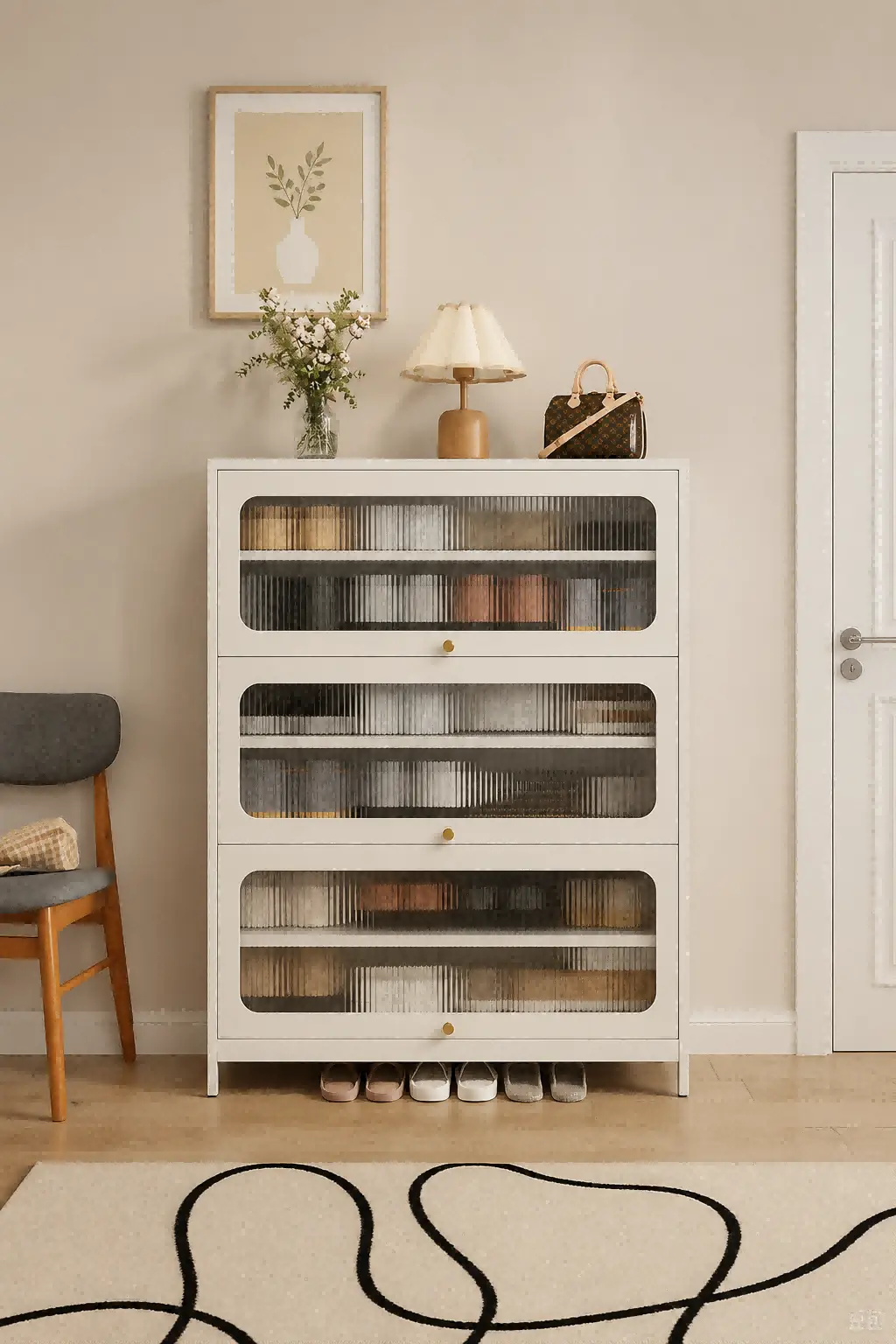 Three Door Square Panel Shoe Cabinet