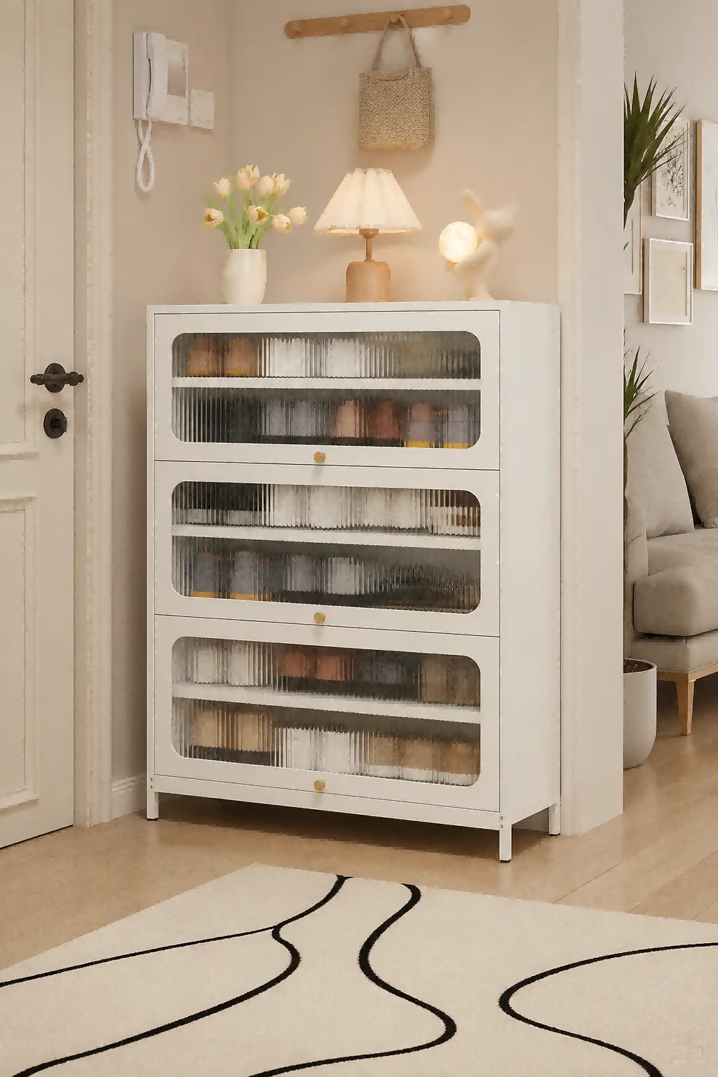 Three Door Square Panel Shoe Cabinet
