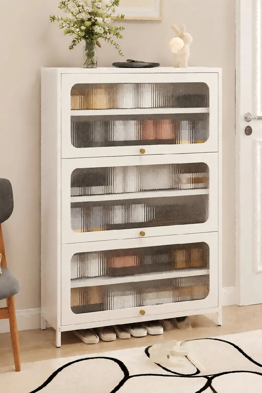 Three Door Square Panel Shoe Cabinet Three Door Square Panel Shoe Cabinet