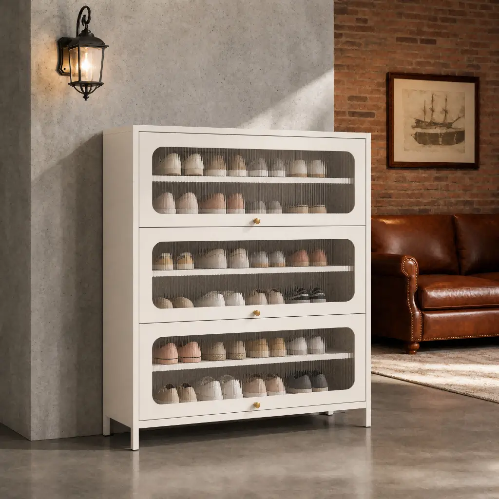 Three Door Square Panel Shoe Cabinet Three Door Square Panel Shoe Cabinet