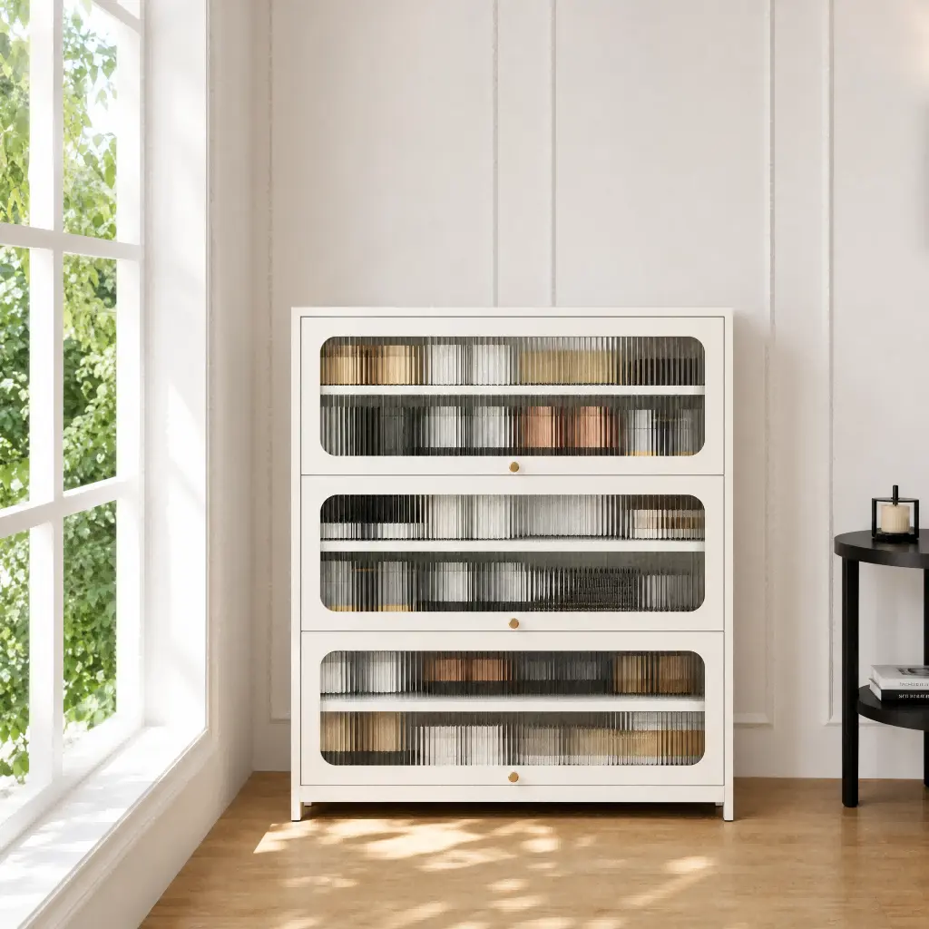 Three Door Square Panel Shoe Cabinet