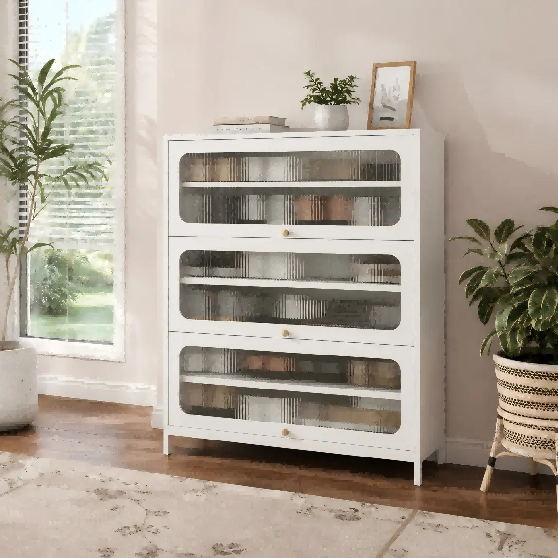Three Door Square Panel Shoe Cabinet