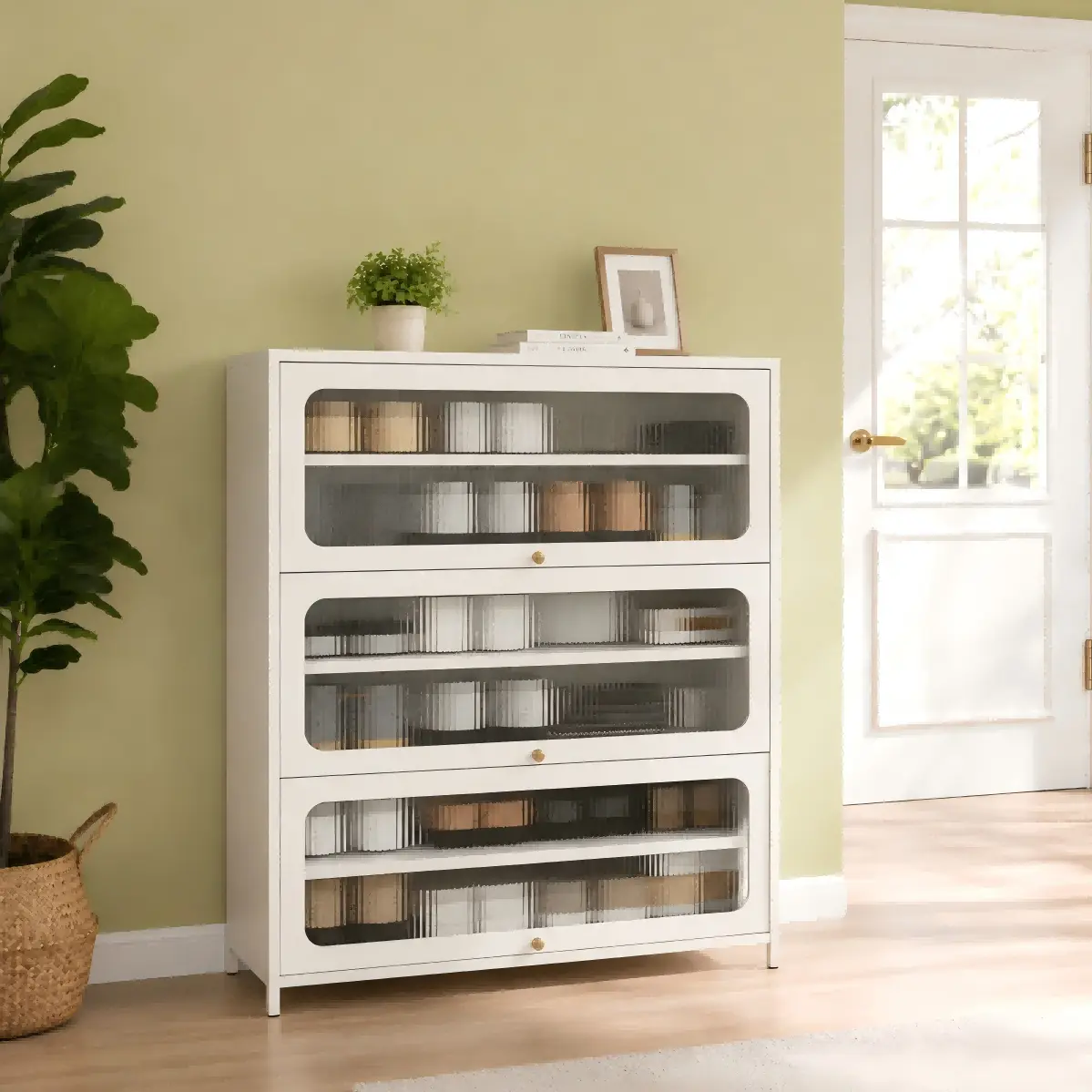 Three Door Square Panel Shoe Cabinet