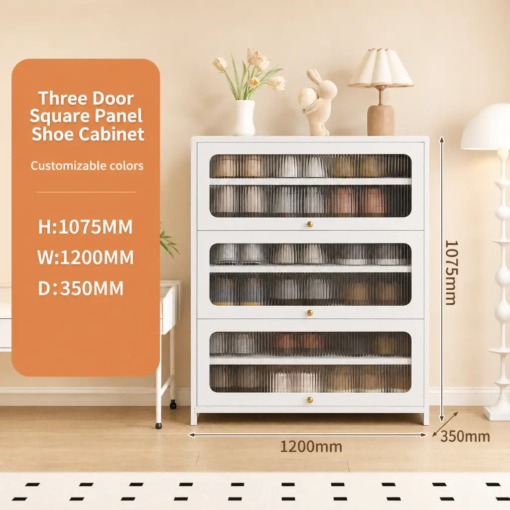 Three Door Square Panel Shoe Cabinet