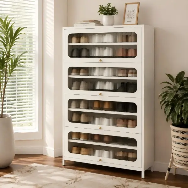 Four Door Square Panel Shoe Cabinet Four Door Square Panel Shoe Cabinet