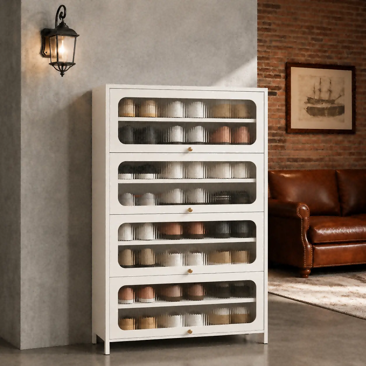Four Door Square Panel Shoe Cabinet