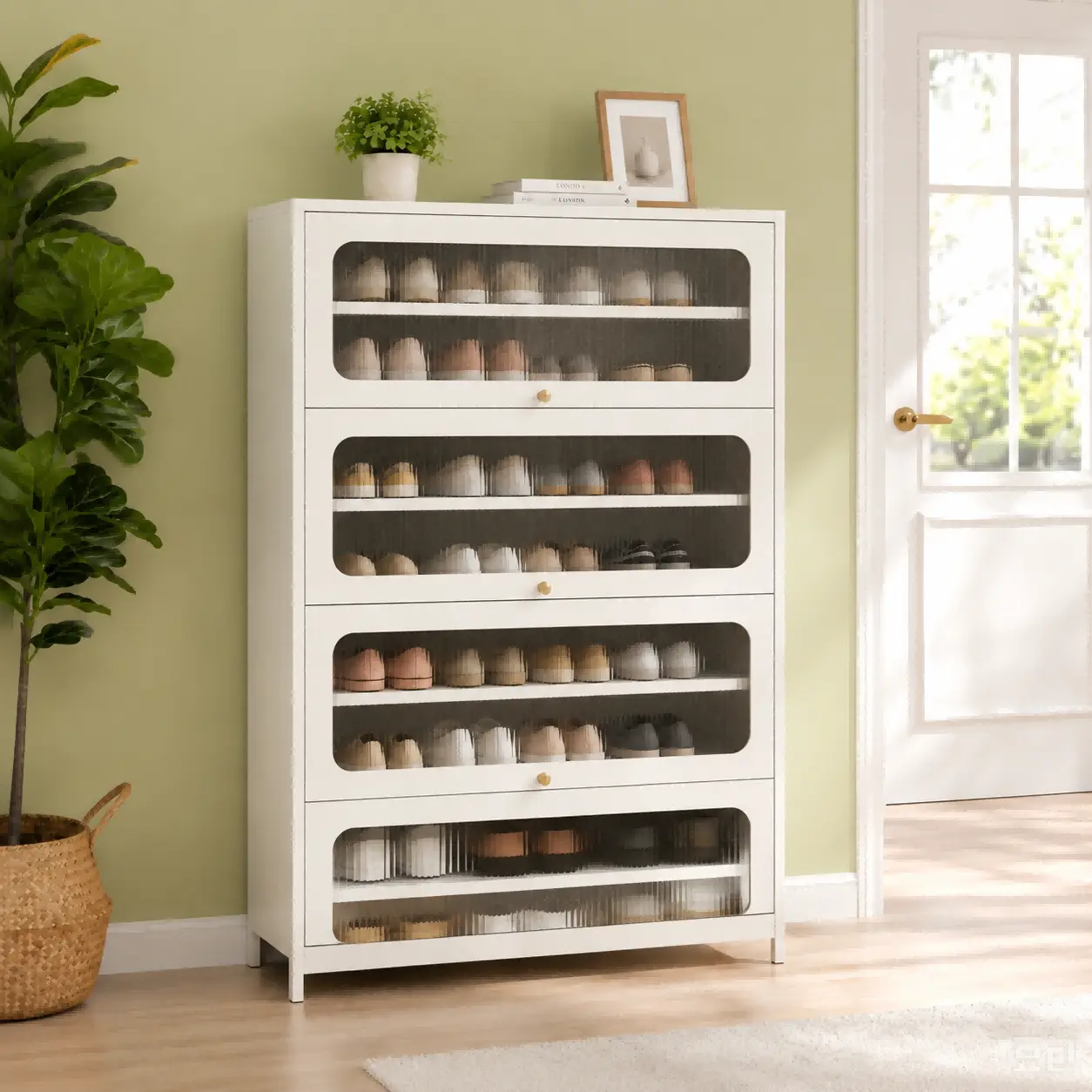 Four Door Square Panel Shoe Cabinet Four Door Square Panel Shoe Cabinet