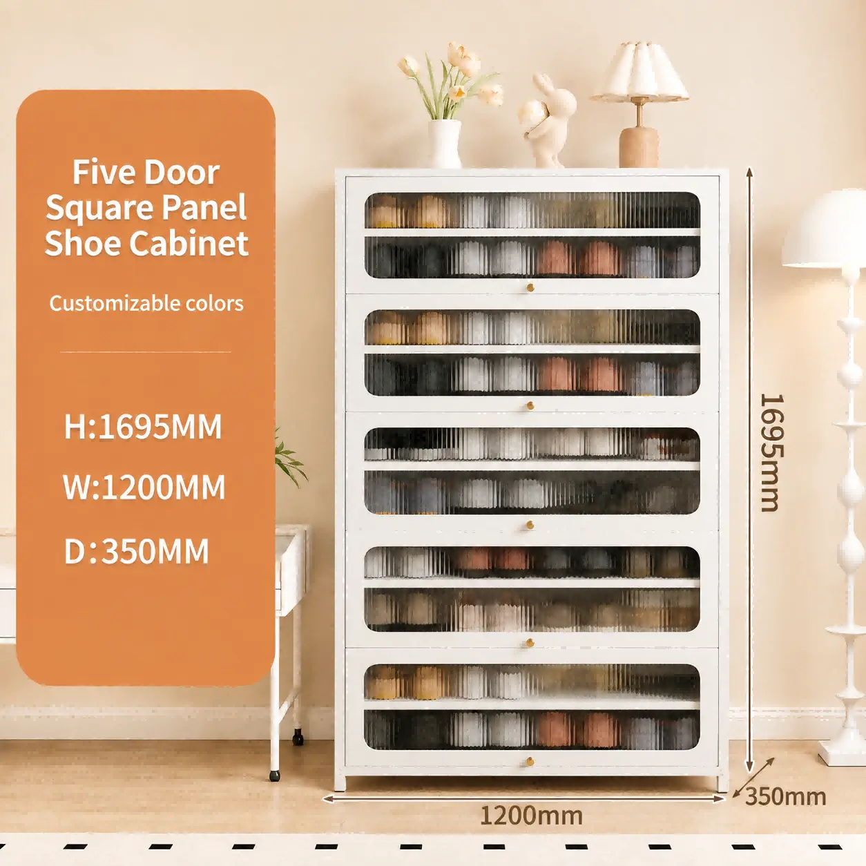 Five Door Square Panel Shoe Cabinet