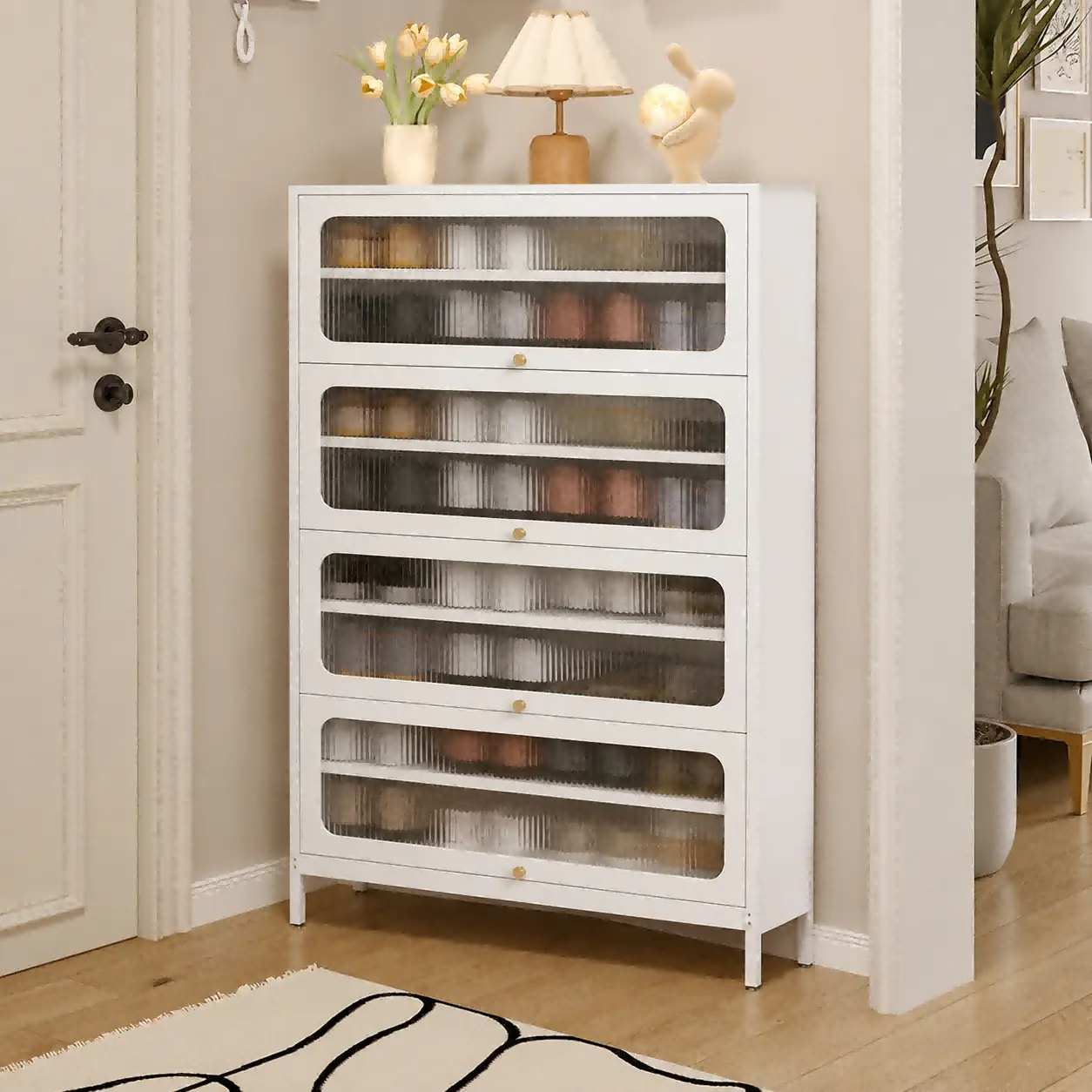 Five Door Square Panel Shoe Cabinet