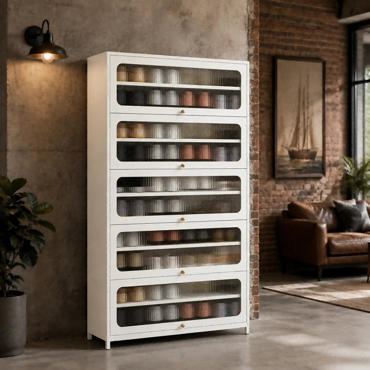 Five Door Square Panel Shoe Cabinet