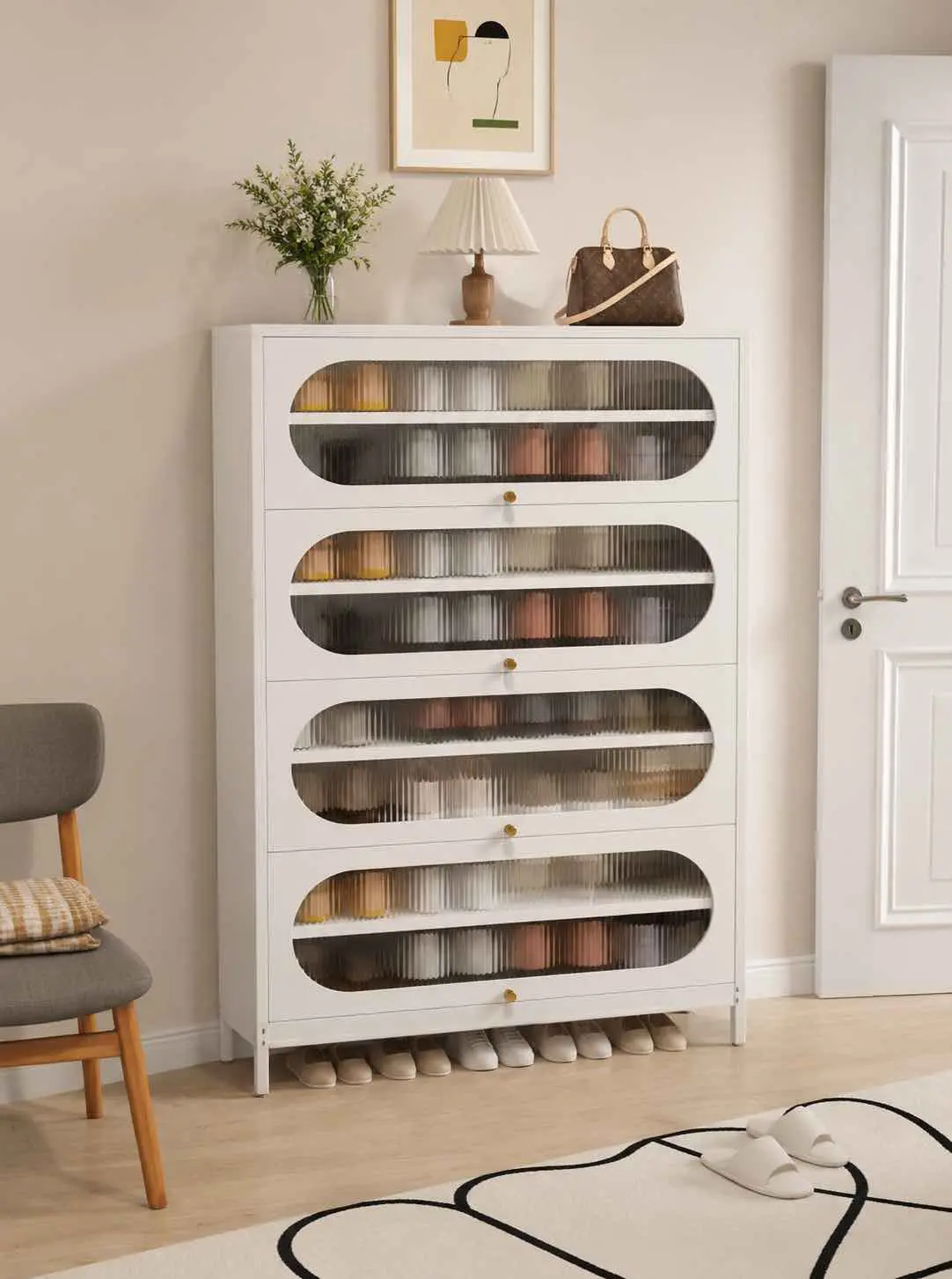 Arc Door 4-Door 8-Tier Steel Shoe Cabinet Arc Door 4-Door 8-Tier Steel Shoe Cabinet