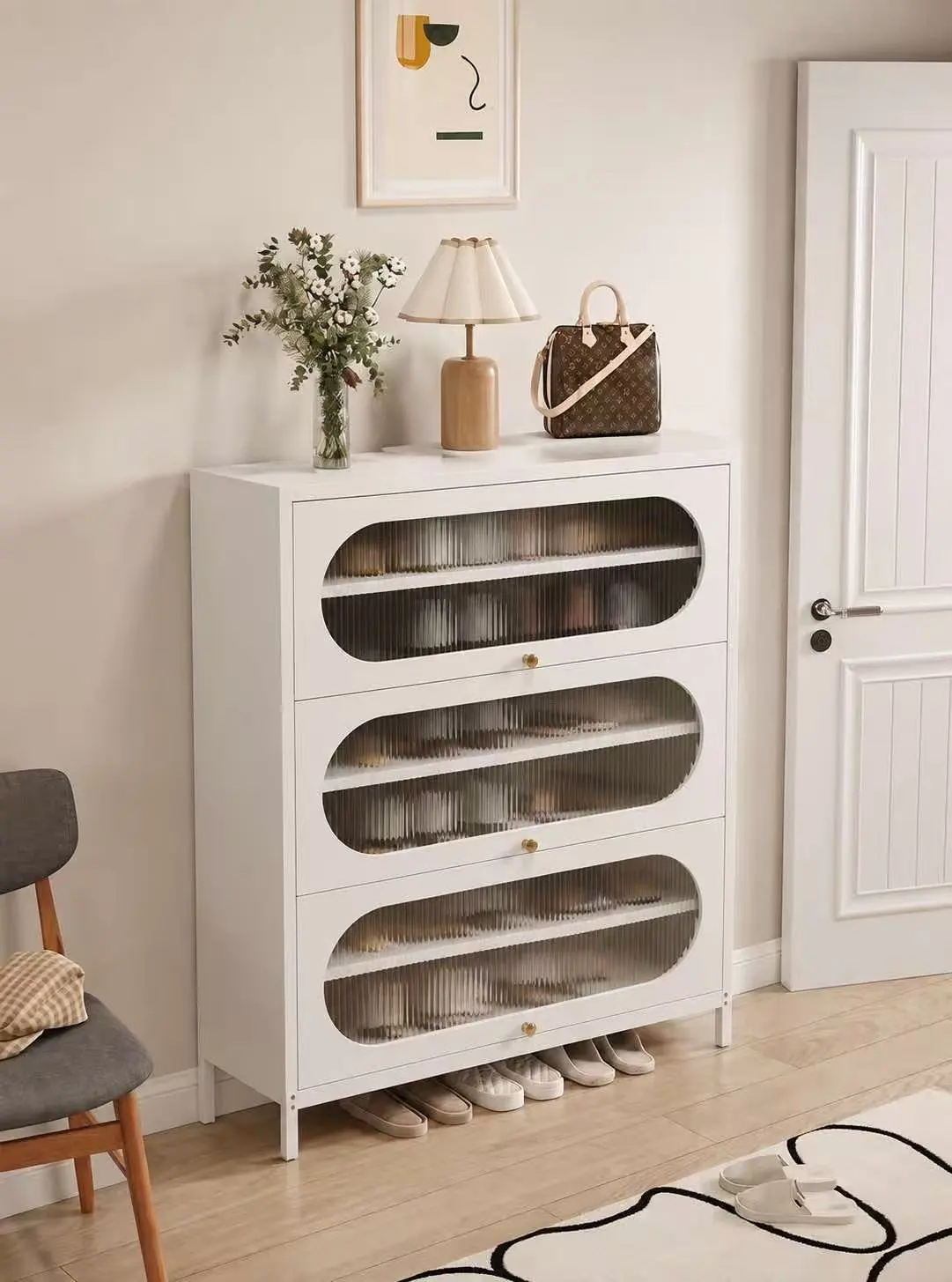 Arc Door 3-Door 6-Tier Steel Shoe Cabinet